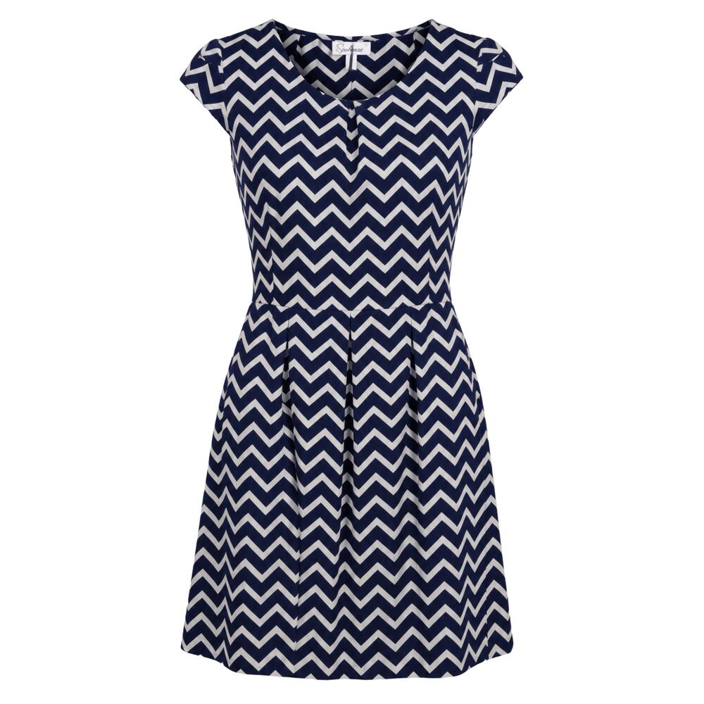 Speechless Dress Women's Sz Small Blue Chevron Dress Knee Length Cap Sleeve